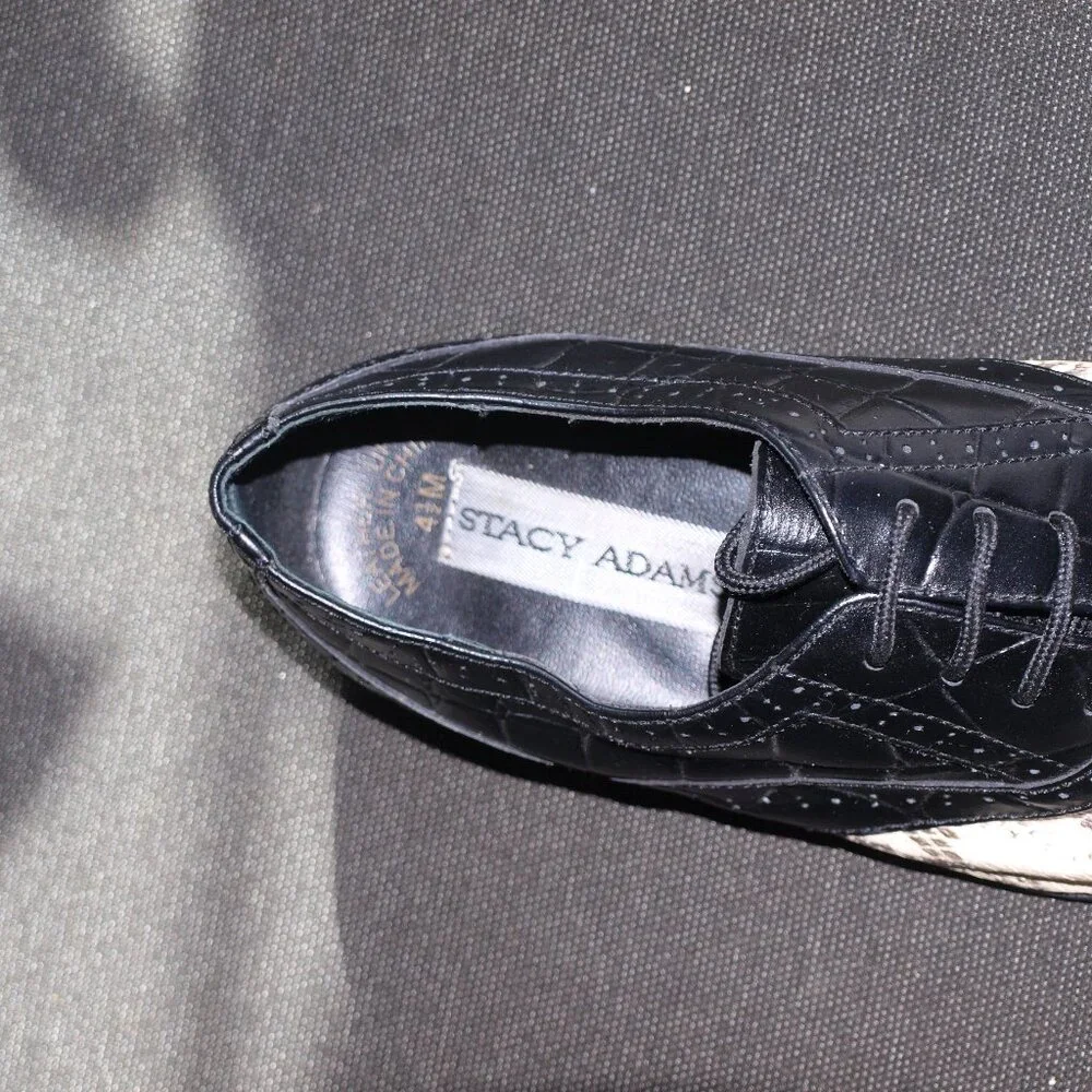 Stacy Adams Cream And Black Leather Black Shoes Boys Size 4.5 M